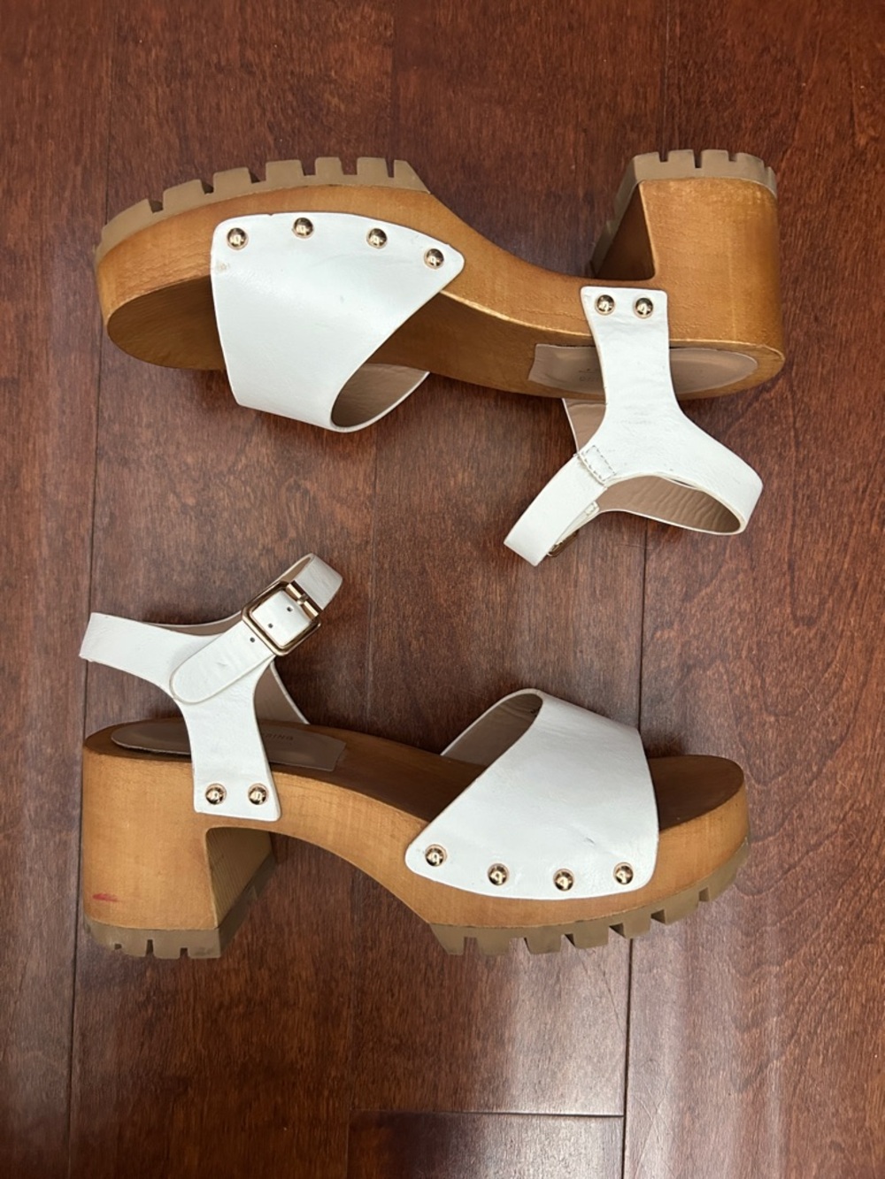 Call It Spring White Vegan Leather Platform Clog Sandals with Studs, Size 8.5